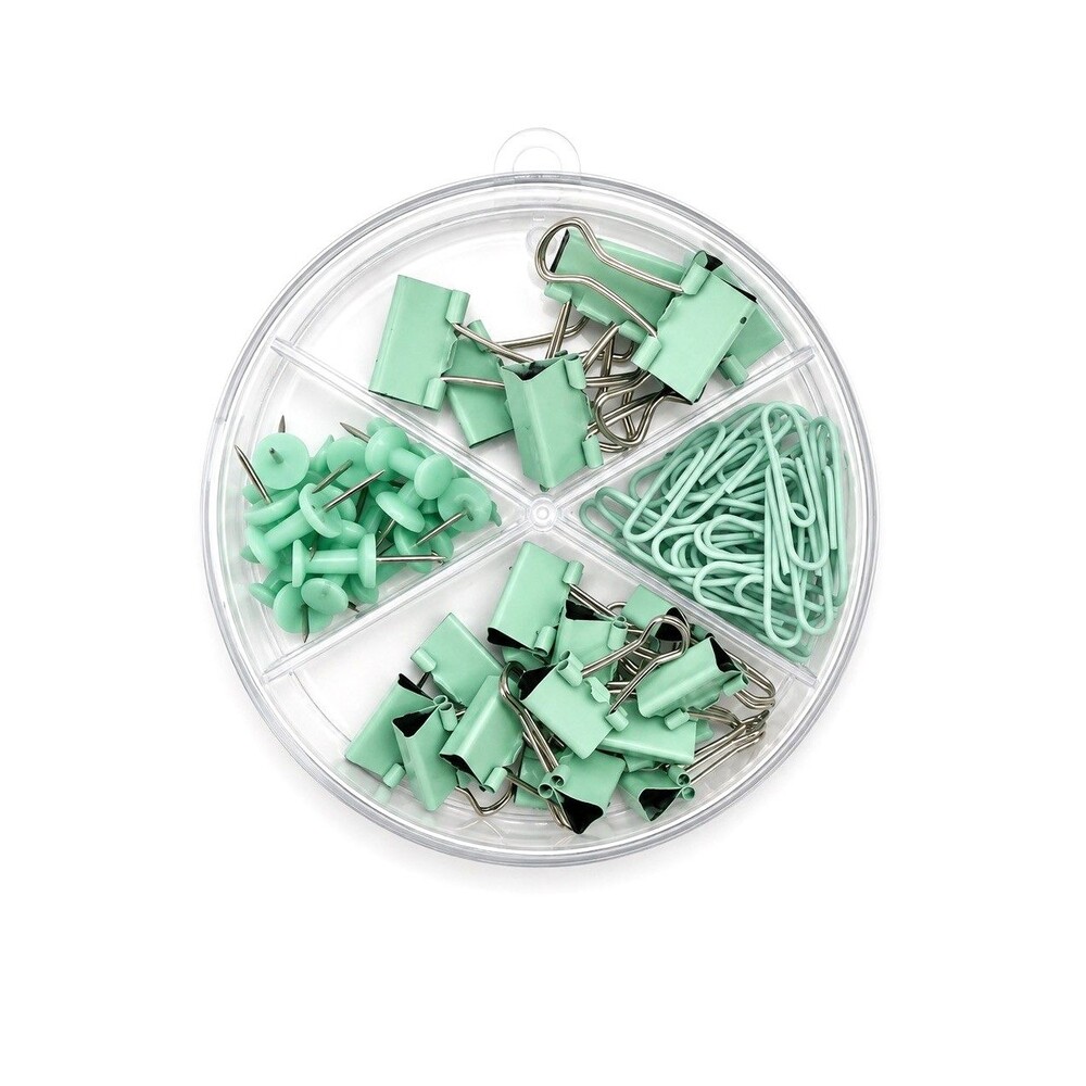Green Binder Clips Paper Clips Push Pins Set Home Office School Supplies NEW